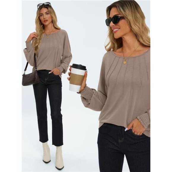 New Women's Fall Long Sleeve Pleated Tops - Casual & Dressy‎ Trendy Shirts 2024" - Picture 4 of 7
